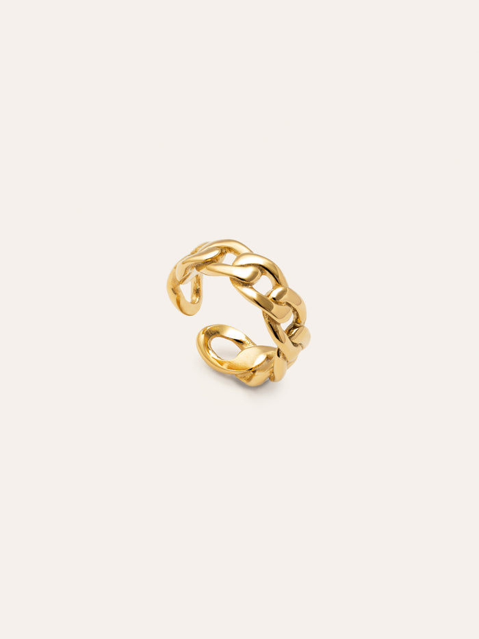Anillo Chunky Eslabón Acero Baño Oro