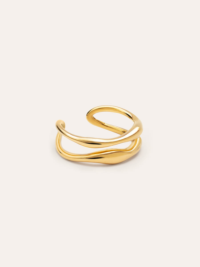 Anillo Doble Aire Acero Baño Oro