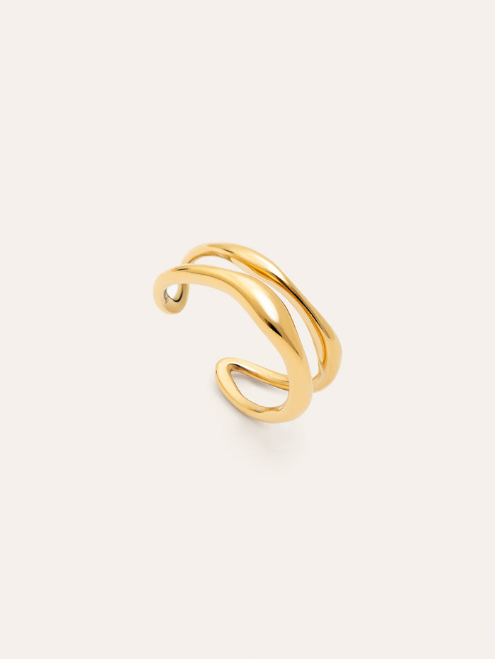 Anillo Doble Aire Acero Baño Oro