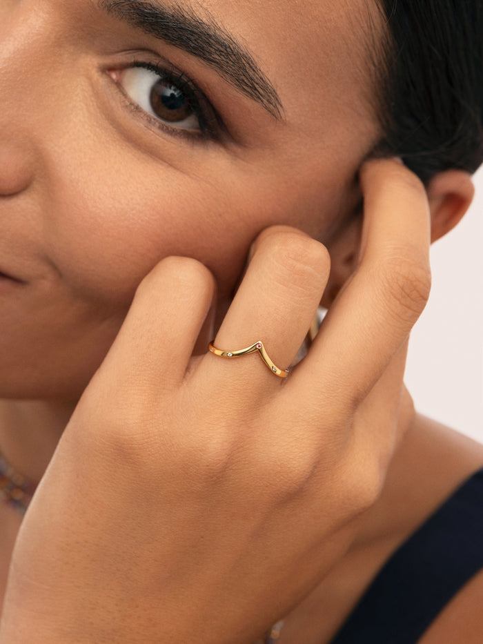 Anillo Doble Peak Pink Baño Oro