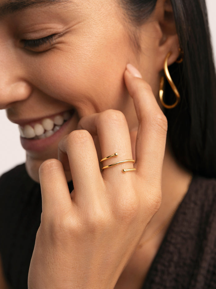 Anillo Double Dot Plata Baño Oro