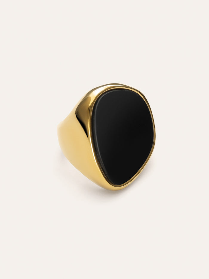 Anillo Ibiza Black Acero Baño Oro