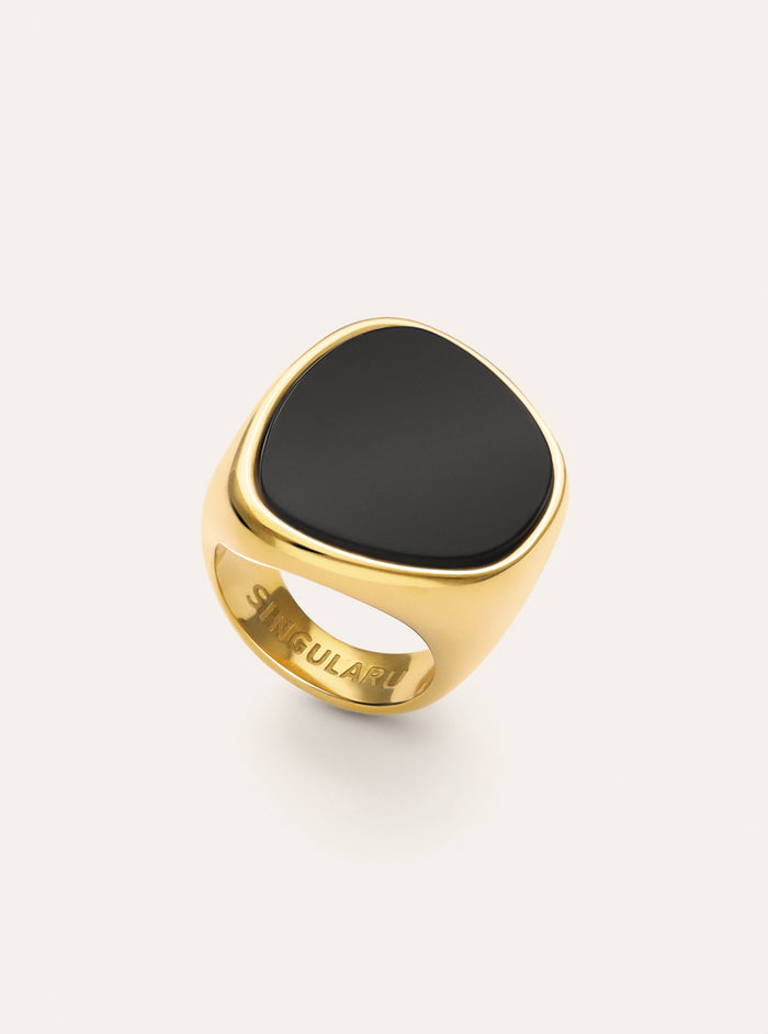 Anillo Ibiza Black Acero Baño Oro