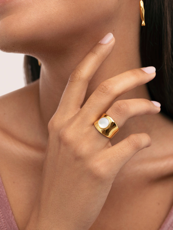 Anillo My Nácar Acero Baño Oro