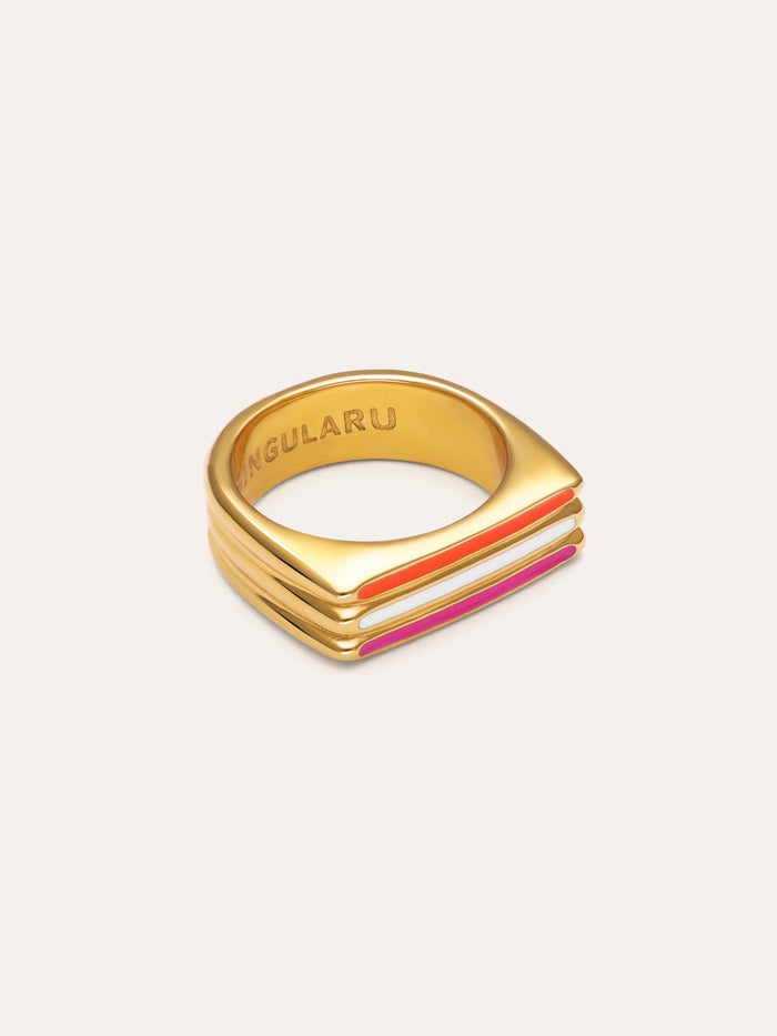 Anillo Pixie Lines Enamel Acero Baño Oro