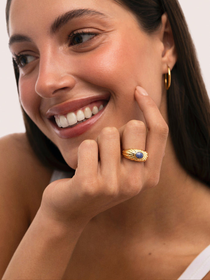 Anillo Sunbeam Azul Baño Oro