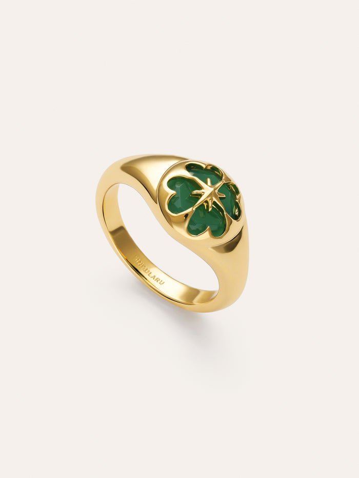 Anillo Trébol Ágata Stone Baño Oro