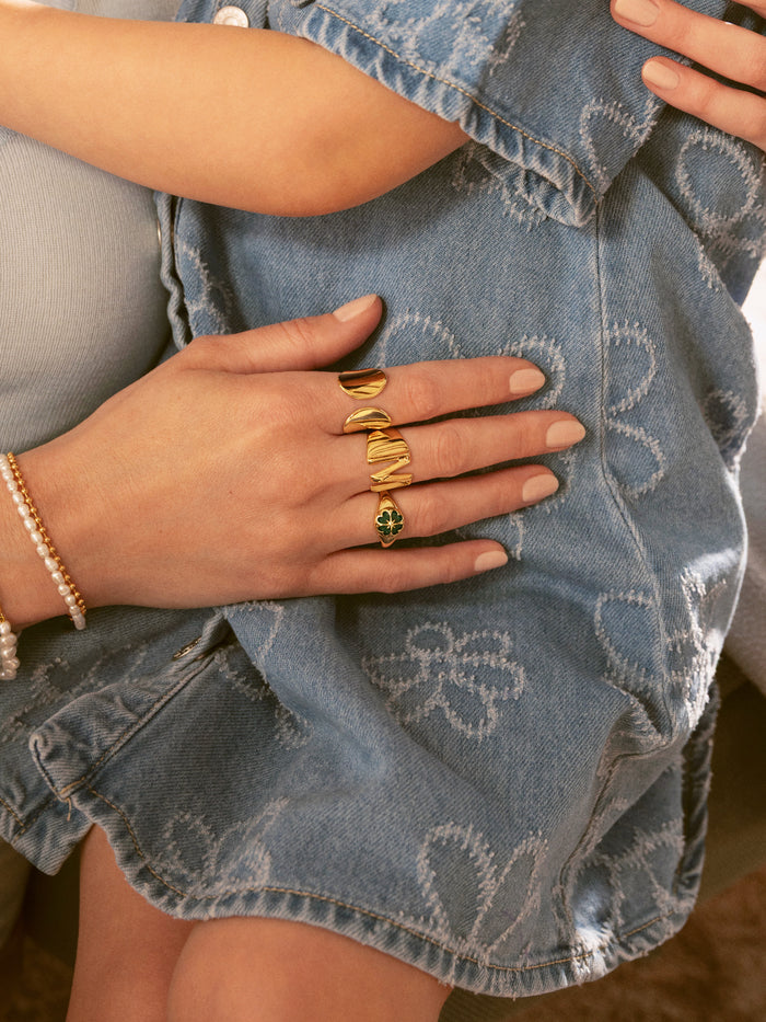 Anillo Trébol Ágata Stone Baño Oro