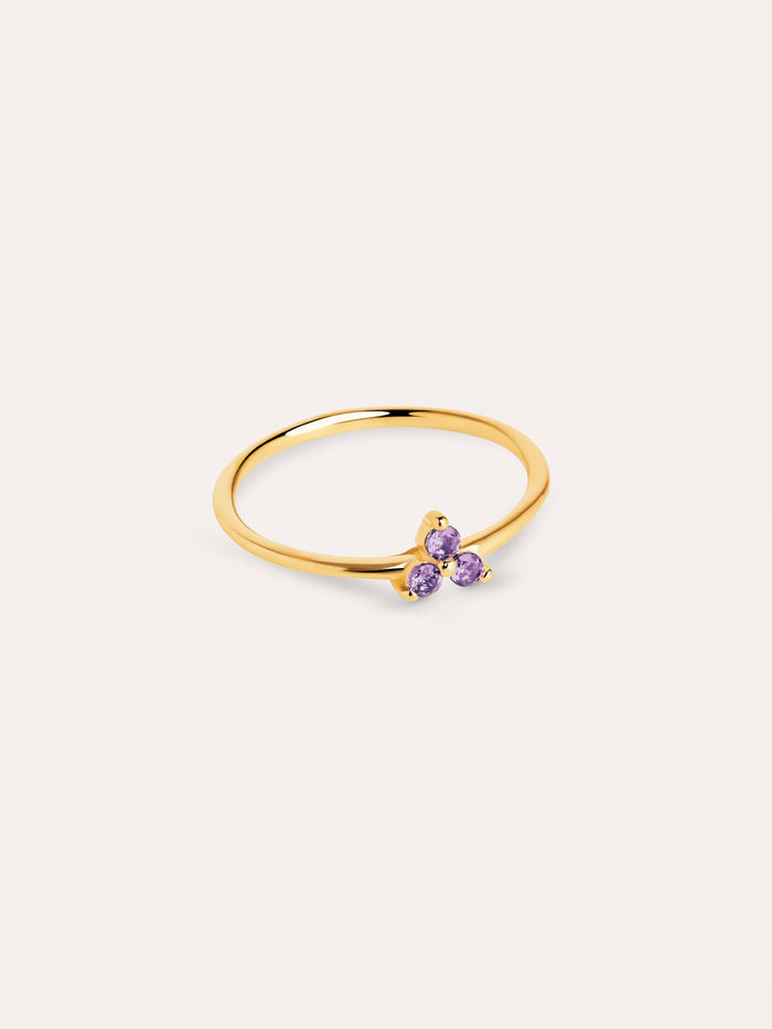 Anillo Trebol Lavande Baño Oro