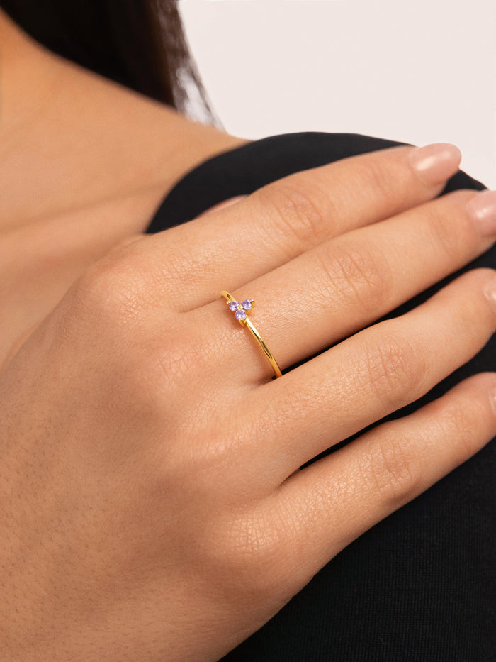 Anillo Trebol Lavande Baño Oro