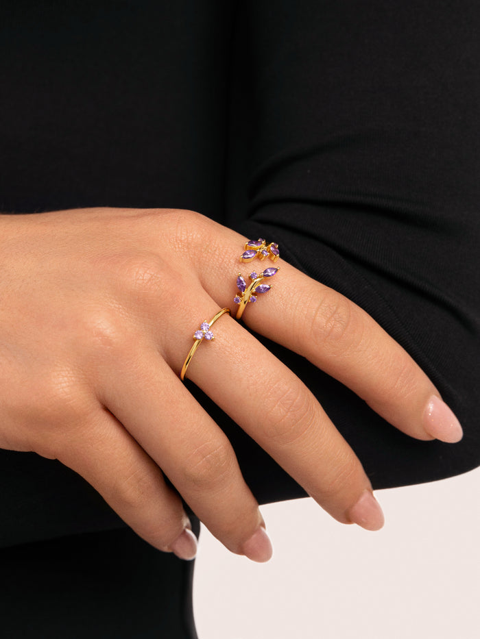 Anillo Trebol Lavande Baño Oro