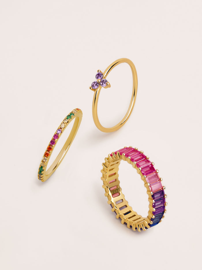 Anillo Trebol Lavande Baño Oro