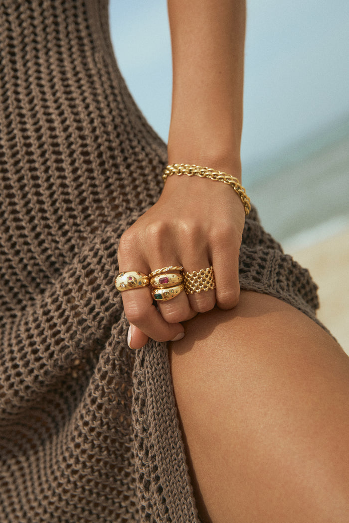 Anillo Tressia Plata Baño Oro