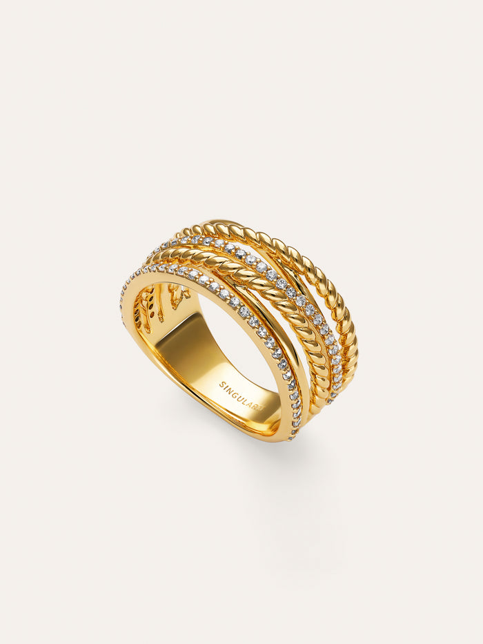 Anillo Triple Cross Spark Baño Oro
