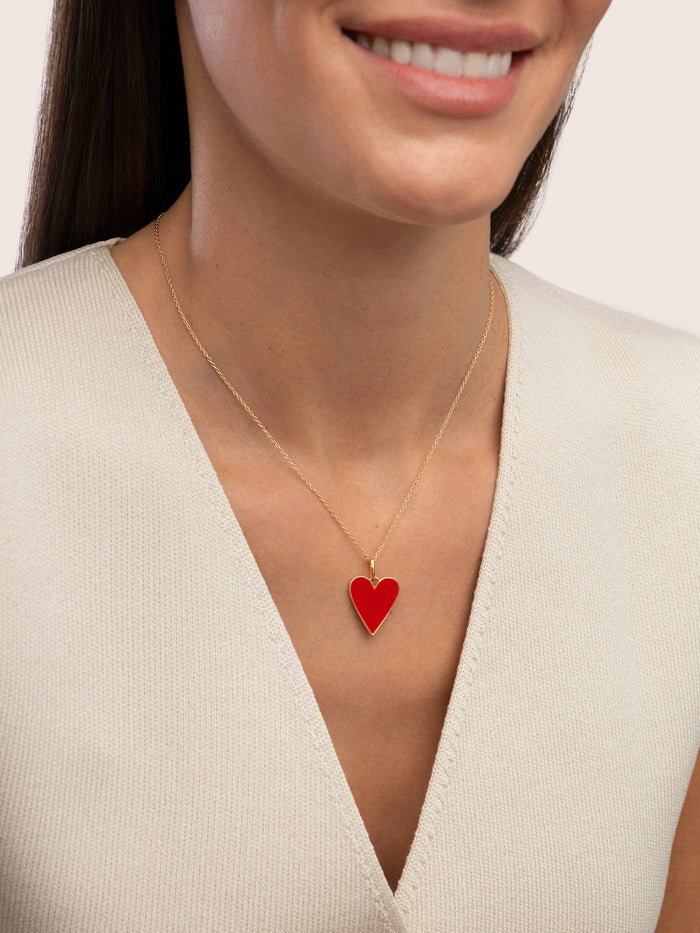 Charm Lovely Heart Red Enamel Baño Oro