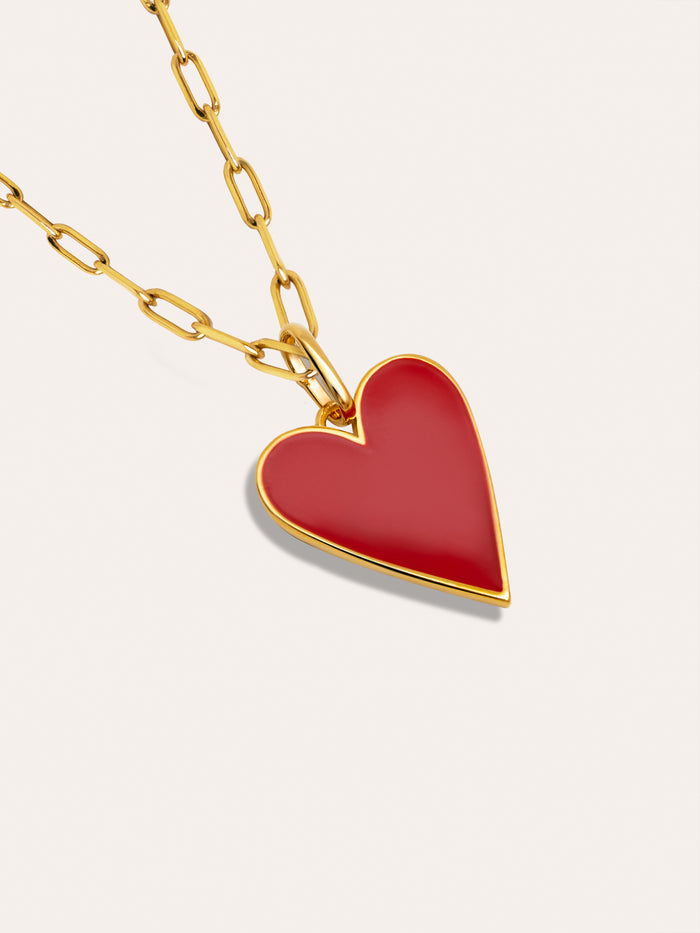 Charm Lovely Heart Red Enamel Baño Oro