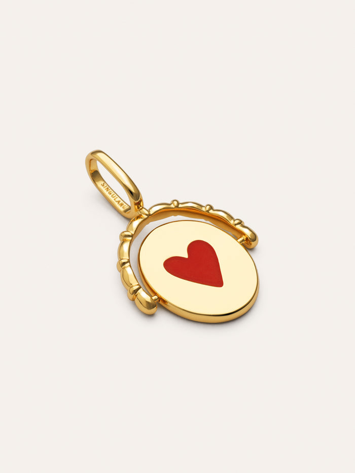 Charm Medallón Doble Mamá Lovely Heart Baño Oro