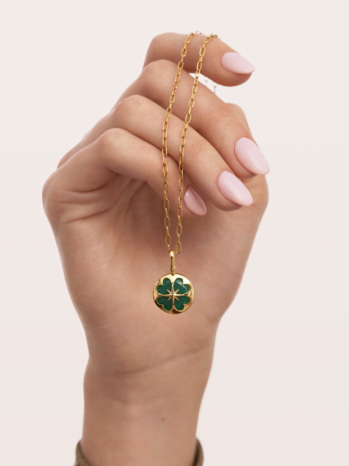 Charm Trébol Ágata Stone Baño Oro