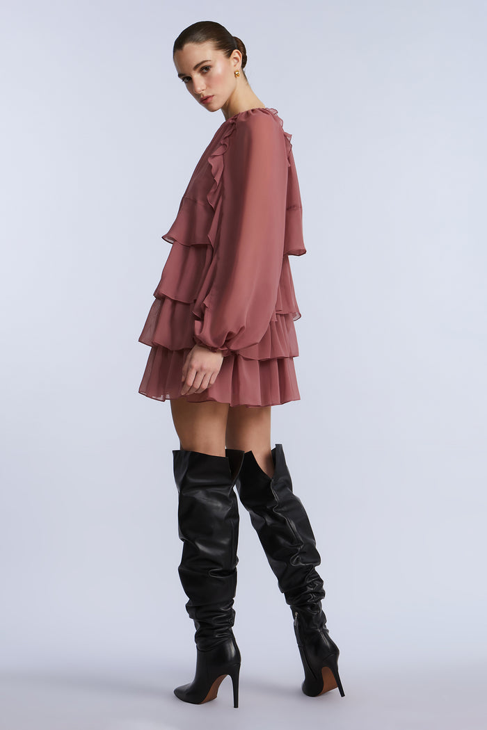 Chiffon Ruffle Mini Dress