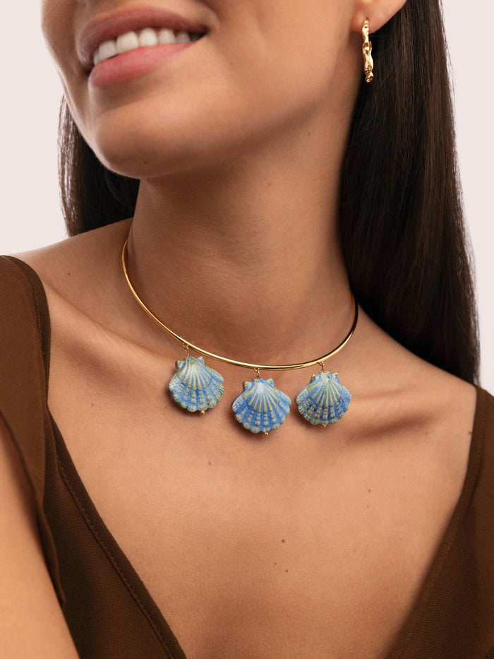 Choker Shelly Blue Acero Baño Oro