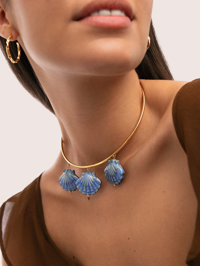 Choker Shelly Blue Acero Baño Oro