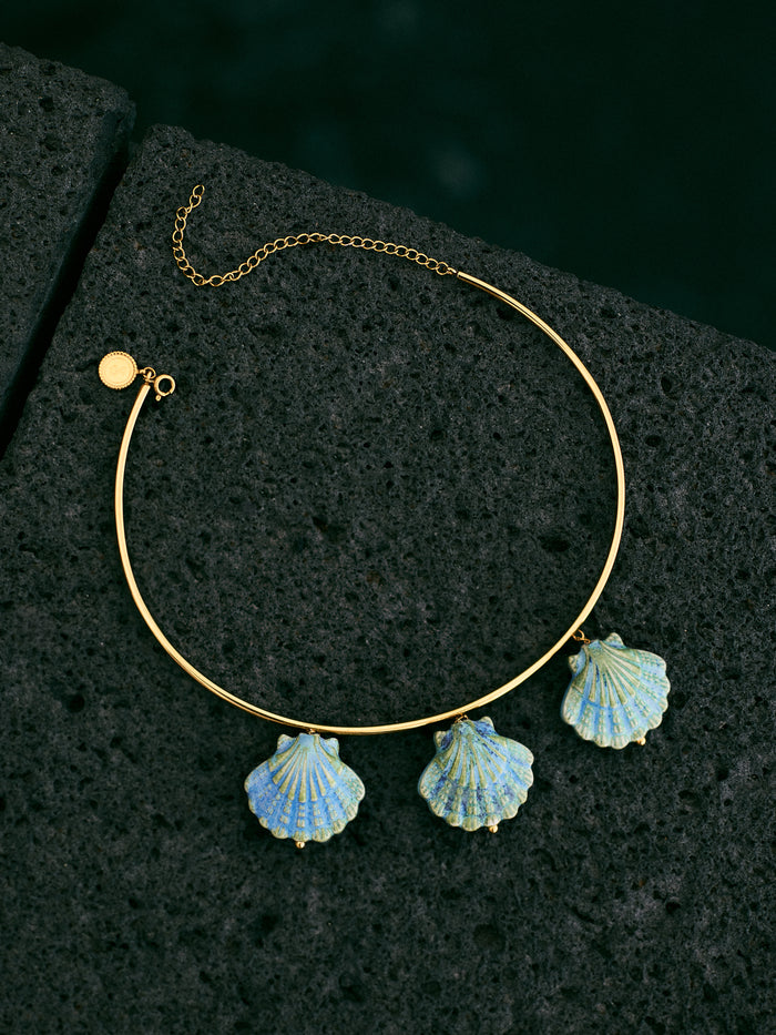 Choker Shelly Blue Acero Baño Oro