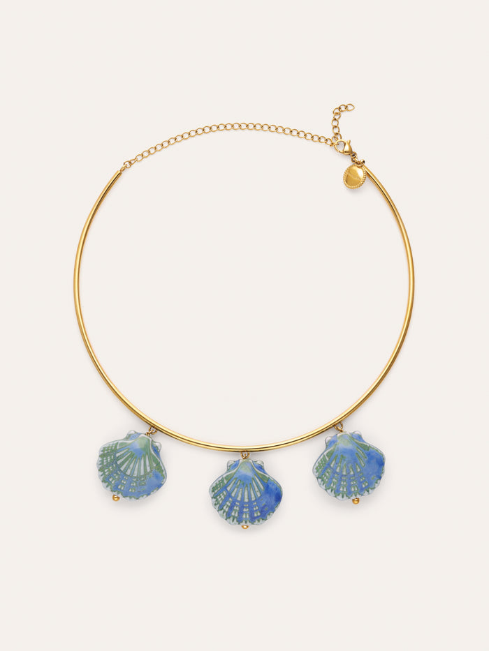 Choker Shelly Blue Acero Baño Oro