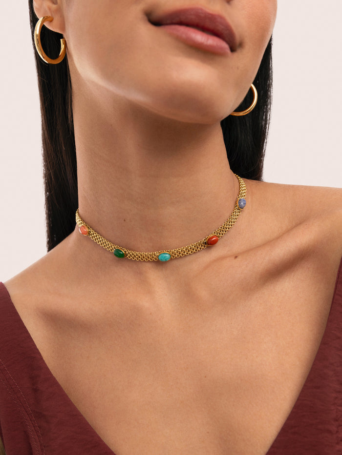 Choker Tape Stones Acero Baño Oro