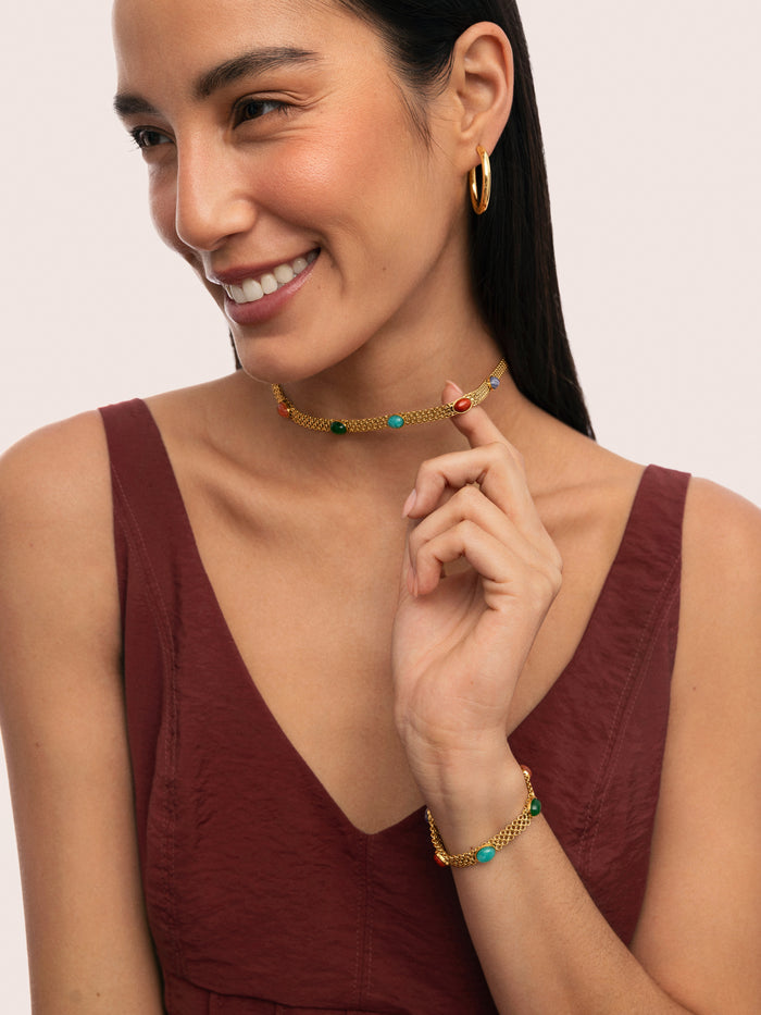 Choker Tape Stones Acero Baño Oro
