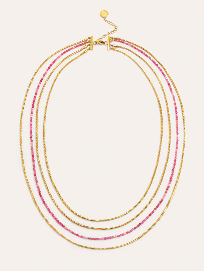 Collar Cleopatra Pink Acero Baño Oro