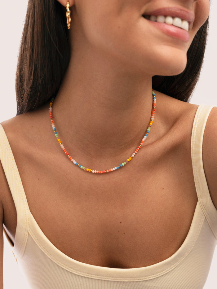 Collar Crystals Pastel Acero Baño Oro