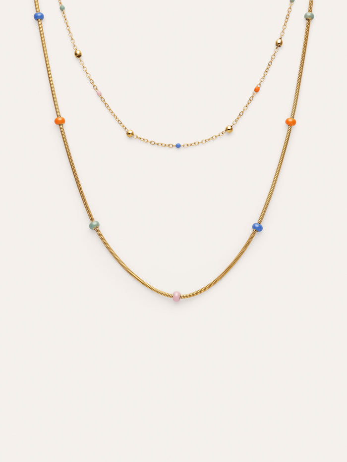 Collar Doble Carla Enamel Acero Baño Oro