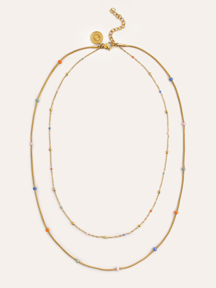 Collar Doble Carla Enamel Acero Baño Oro