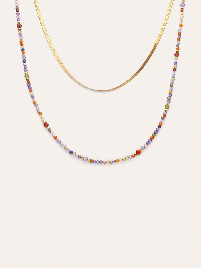 Collar Doble Crystals Lisse Acero Baño Oro