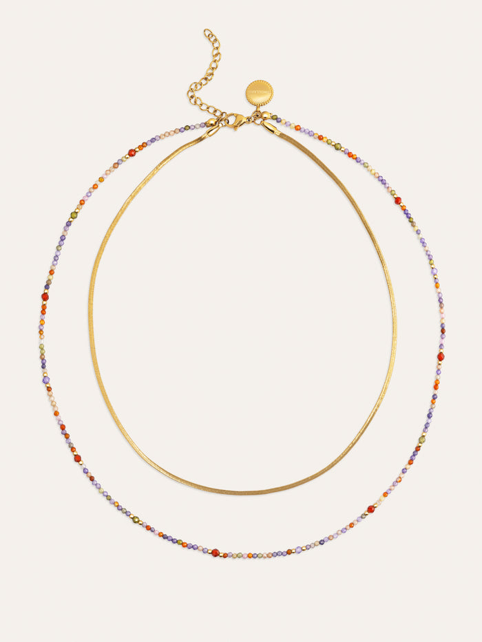 Collar Doble Crystals Lisse Acero Baño Oro