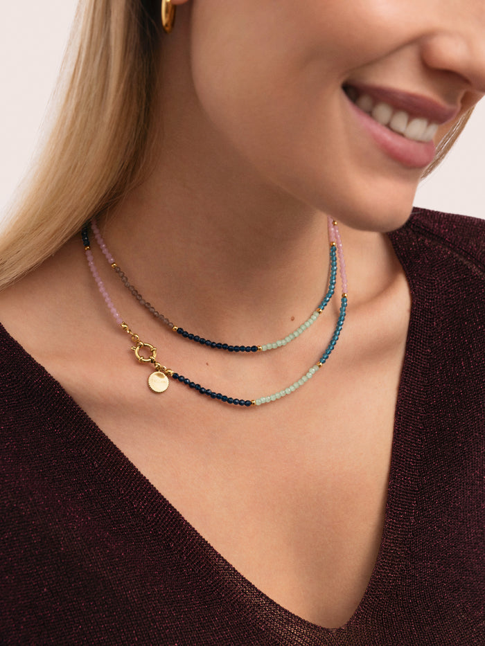 Collar Dye Dots Bruma Acero Baño Oro