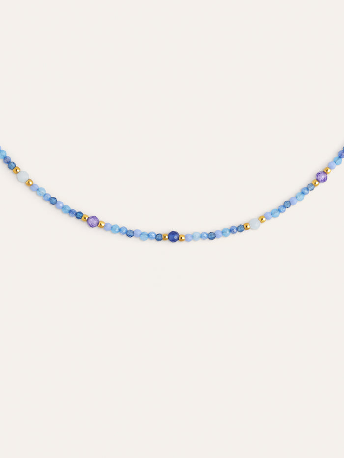 Collar Glam Azul Acero Baño Oro