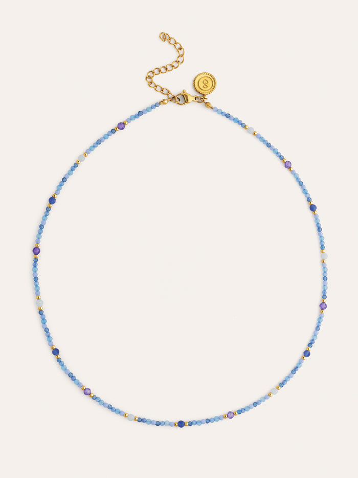 Collar Glam Azul Acero Baño Oro