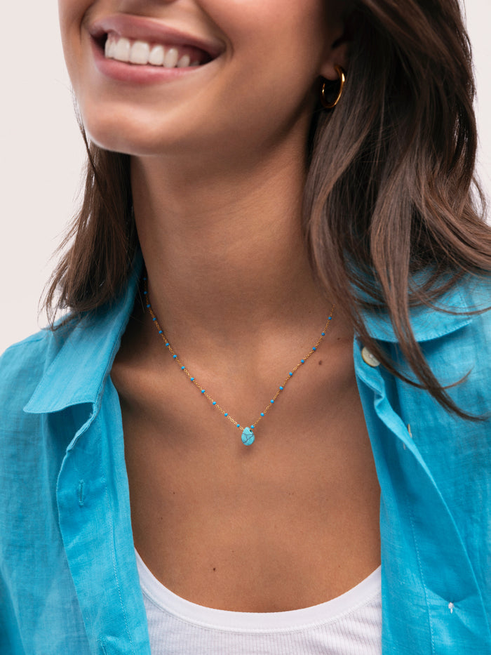 Collar Hydra Azul Acero Baño Oro
