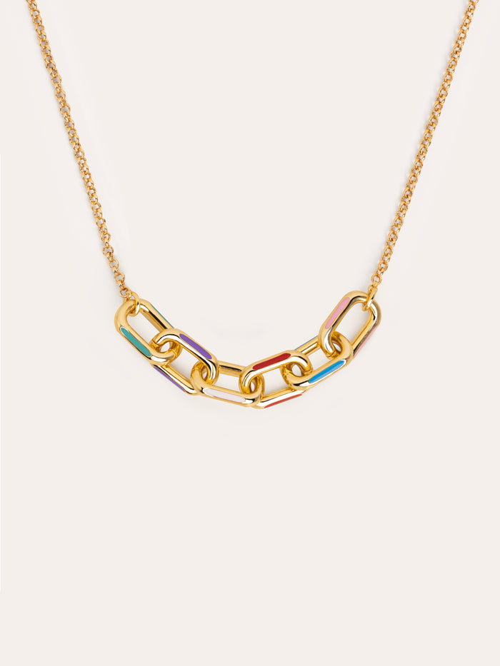 Collar Link Rainbow Enamel Baño Oro