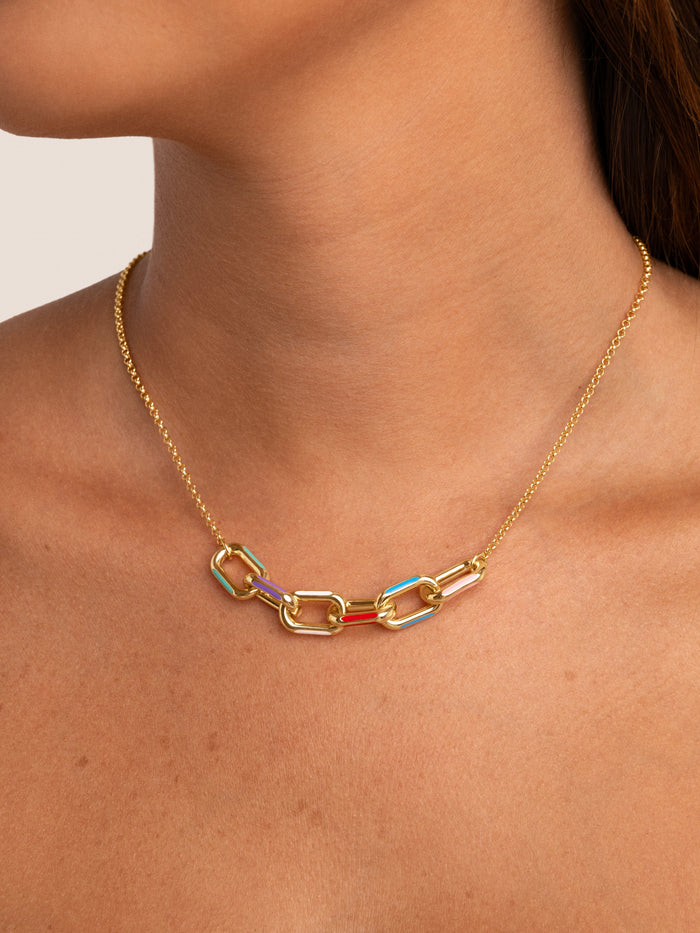 Collar Link Rainbow Enamel Baño Oro