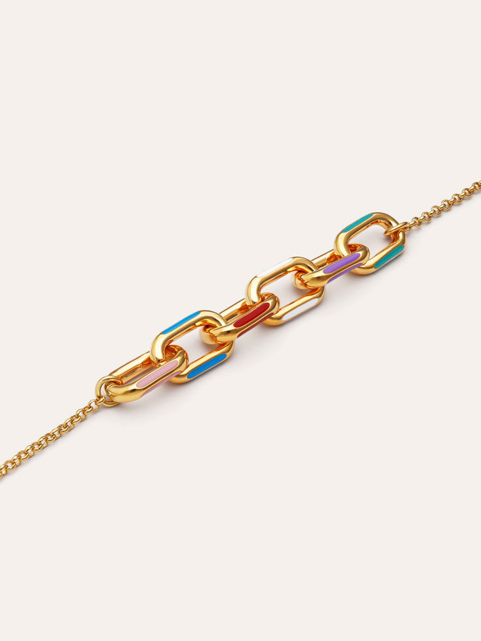 Collar Link Rainbow Enamel Baño Oro