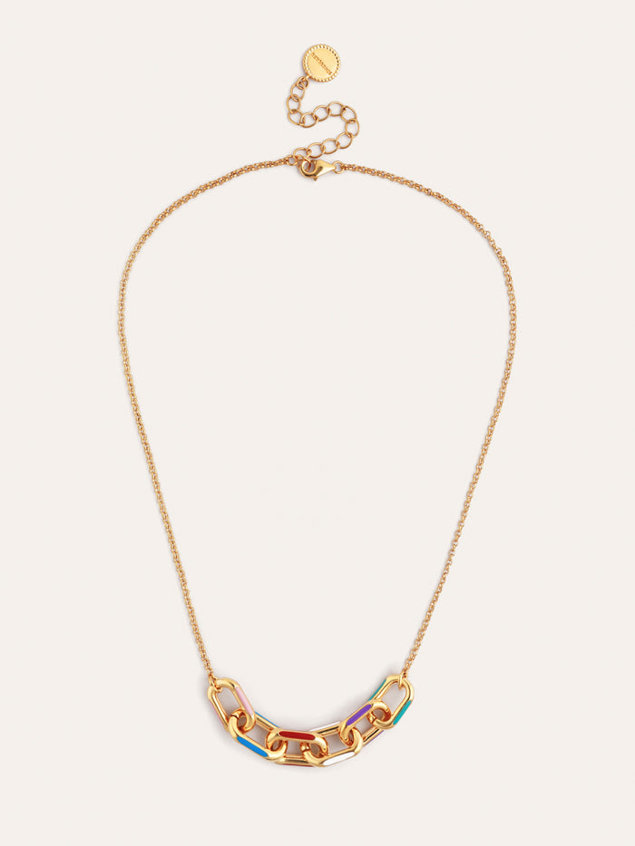 Collar Link Rainbow Enamel Baño Oro