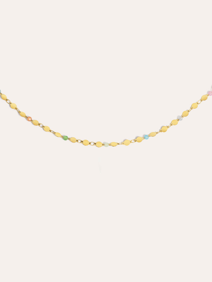 Collar Long Crystals Solar Acero Baño Oro