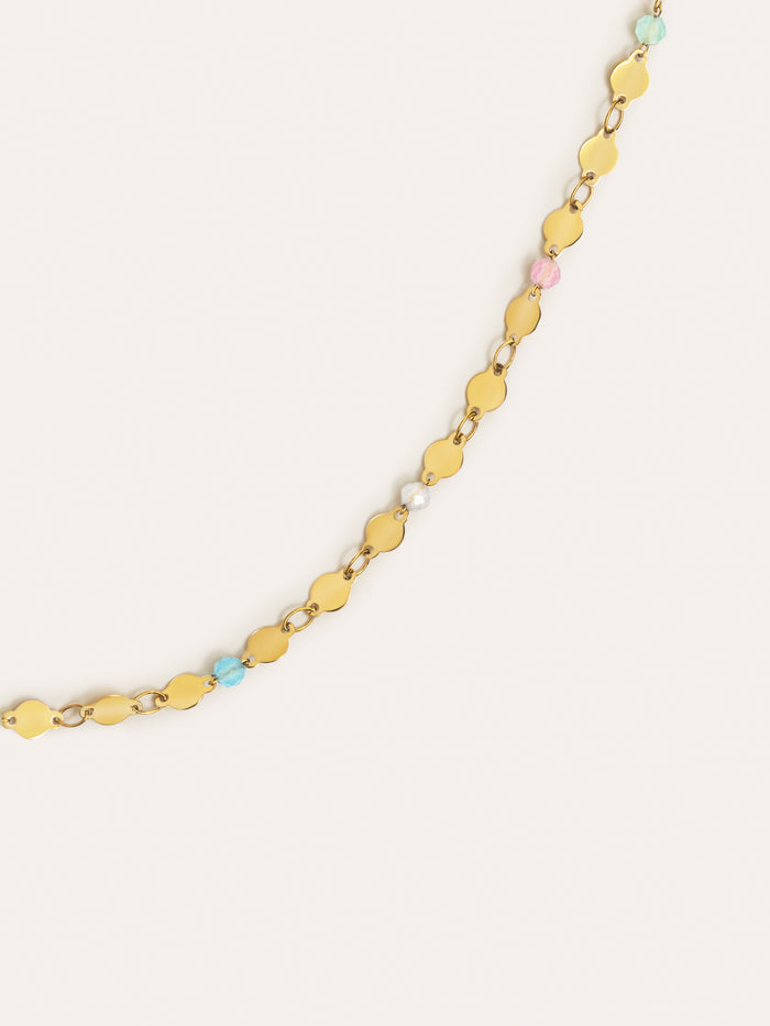 Collar Long Crystals Solar Acero Baño Oro