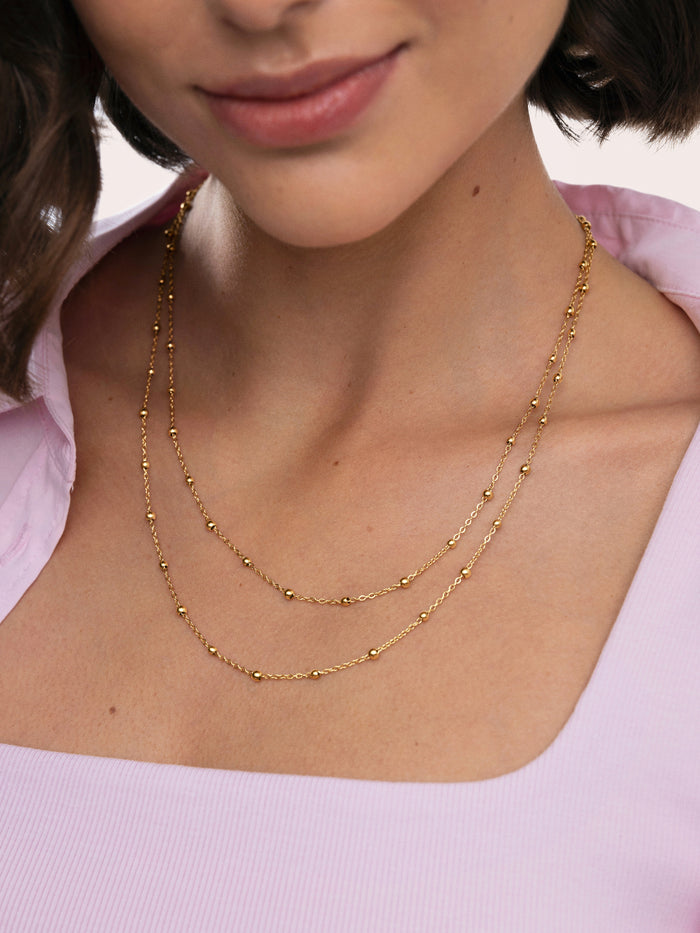 Collar Long Dots Acero Baño Oro