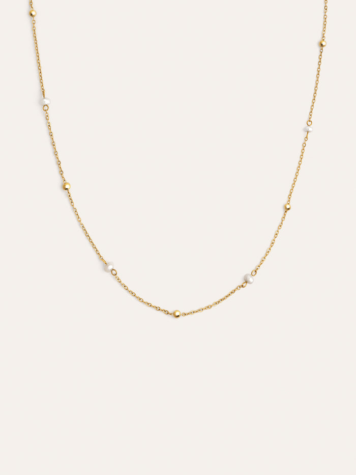 Collar Long Pearl Dots Acero Baño Oro