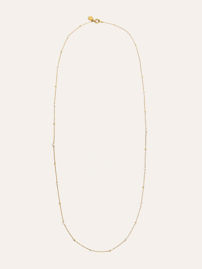 Collar Long Pearl Dots Acero Baño Oro