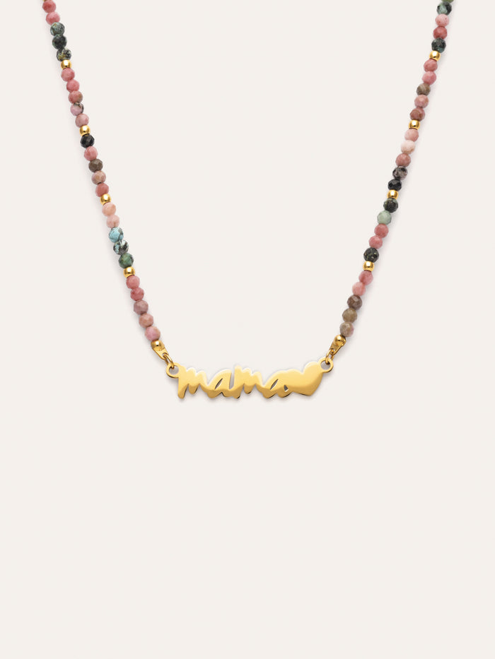 Collar Mamá Heart Tourmaline Acero Baño Oro