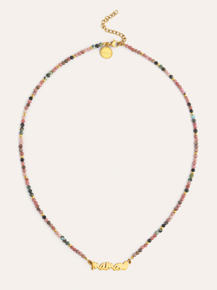 Collar Mamá Heart Tourmaline Acero Baño Oro